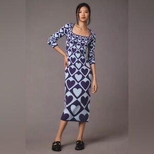 Farm Rio Geo Heart Long-Sleeve Midi Sweater Dress